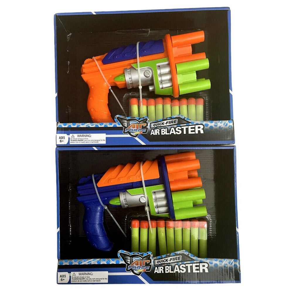 2 Pack Air Force Quick Fire Air Blaster Toy Soft Dart Gun with Darts 2 Colors